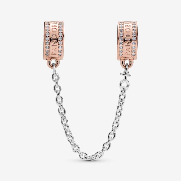 Pandora Rose and Silver Safety Chain Charm - Picture 2 of 2